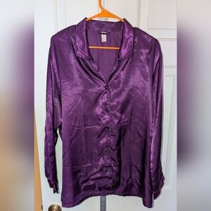 Silky Purple Button-Front Women's Top